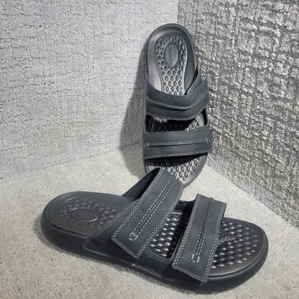 Crocs Yukon Vista II 209396 Mens Size US 9 Black Leather Slide Sandal Shoes